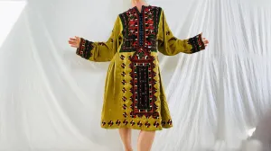 Vintage Balochi Hand-Embroidered Satin Dress. M-L