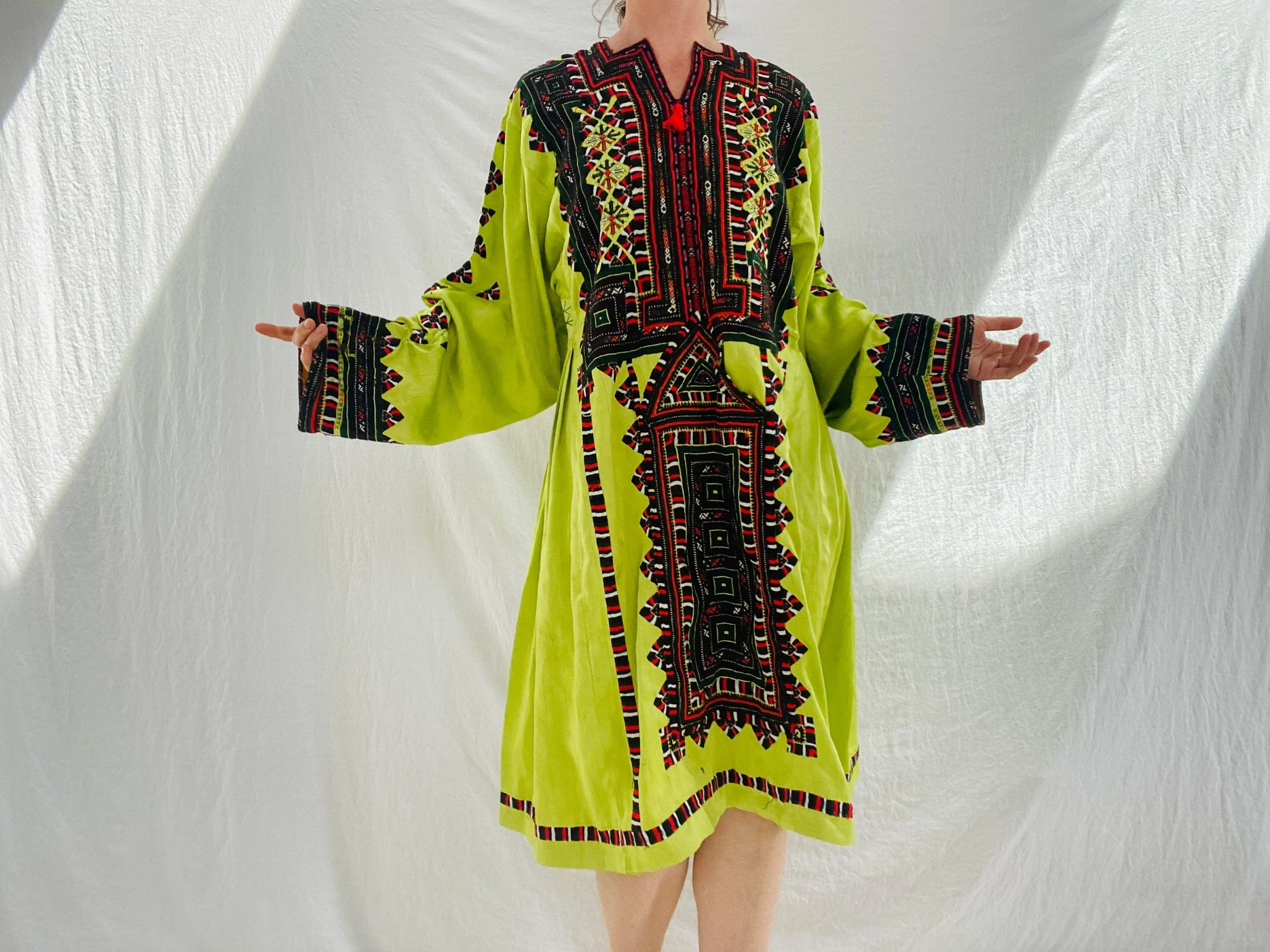 Vintage Balochi Hand-Embroidered Satin Dress. XS-L