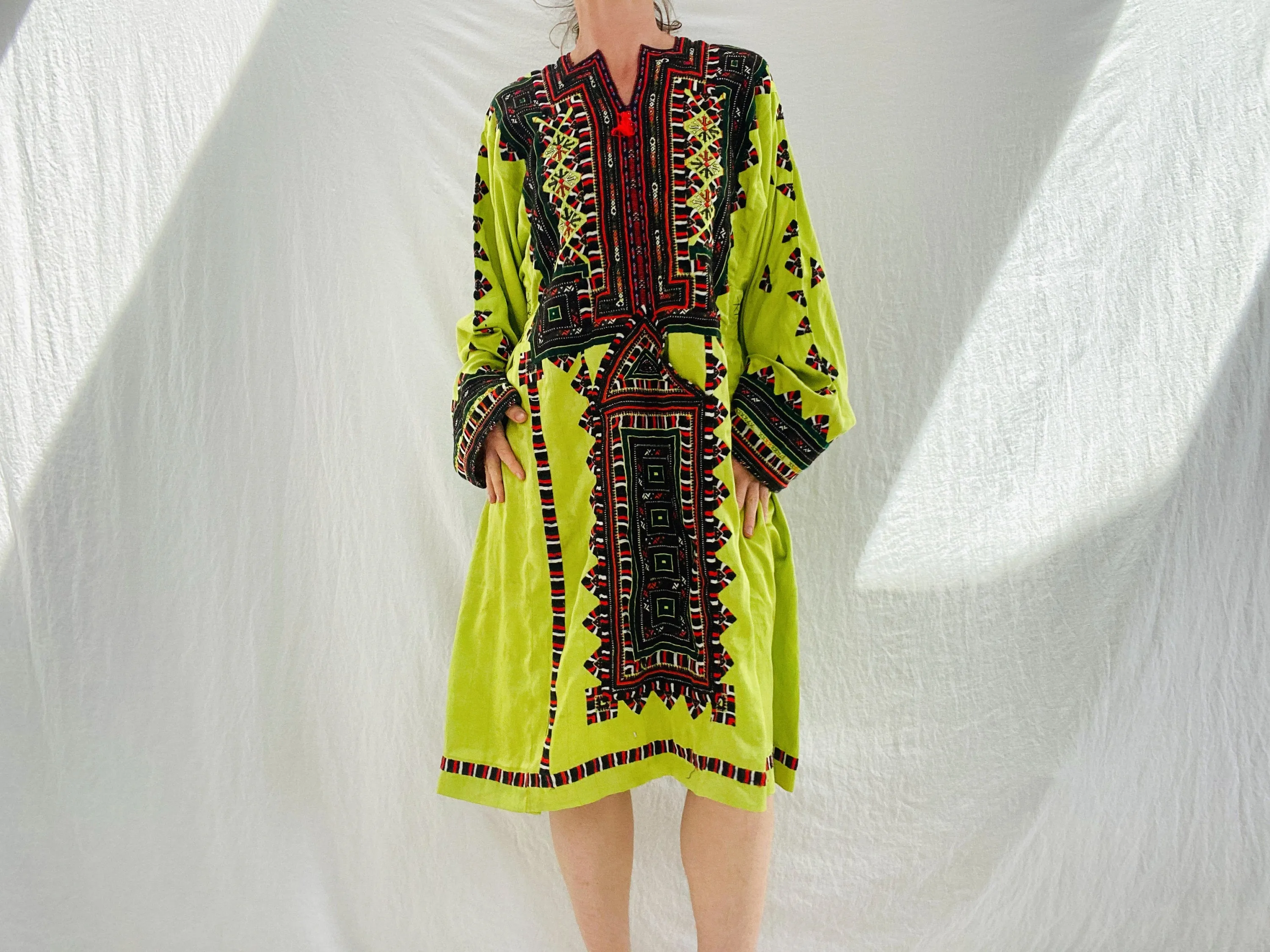 Vintage Balochi Hand-Embroidered Satin Dress. XS-L