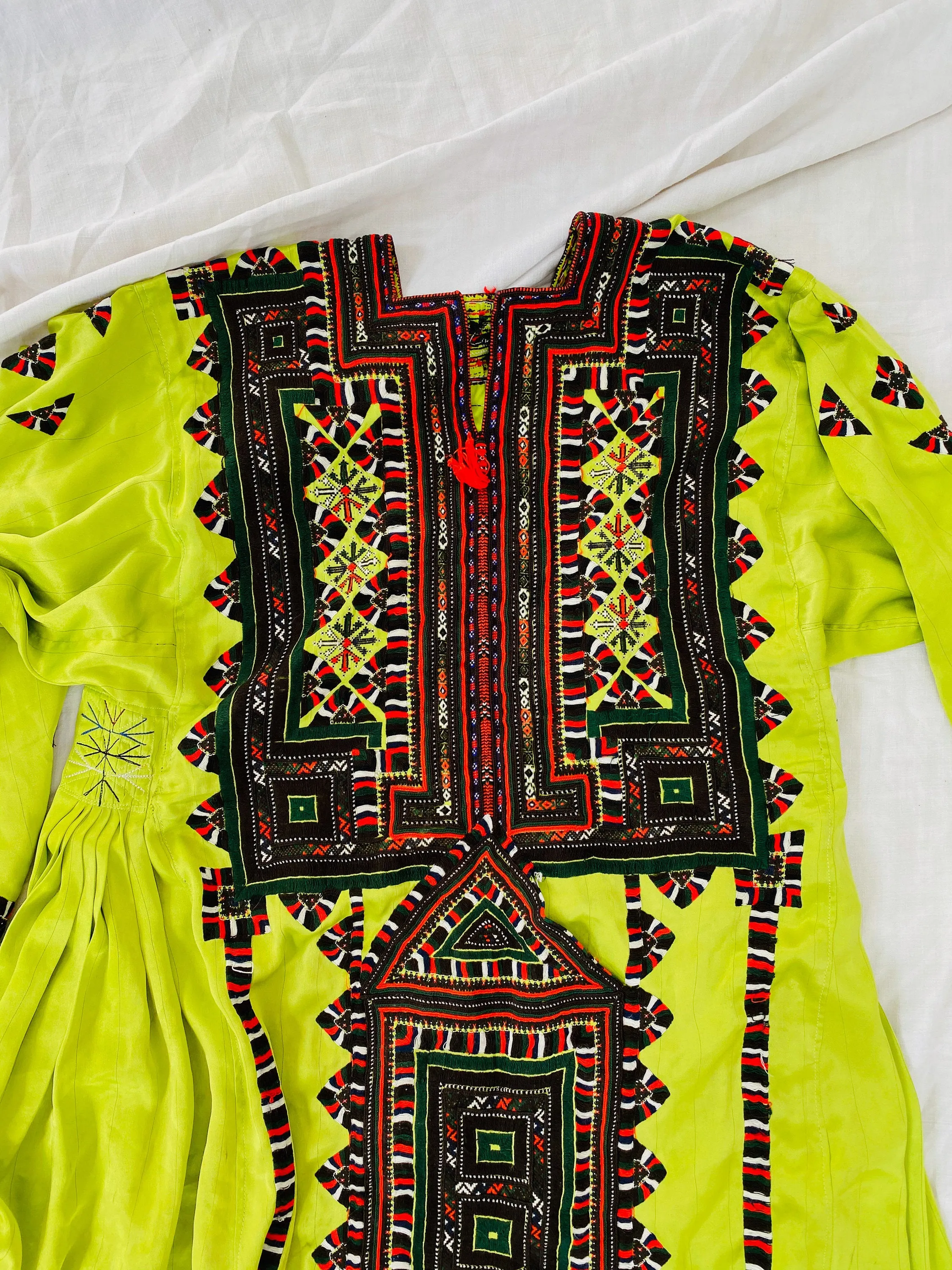 Vintage Balochi Hand-Embroidered Satin Dress. XS-L