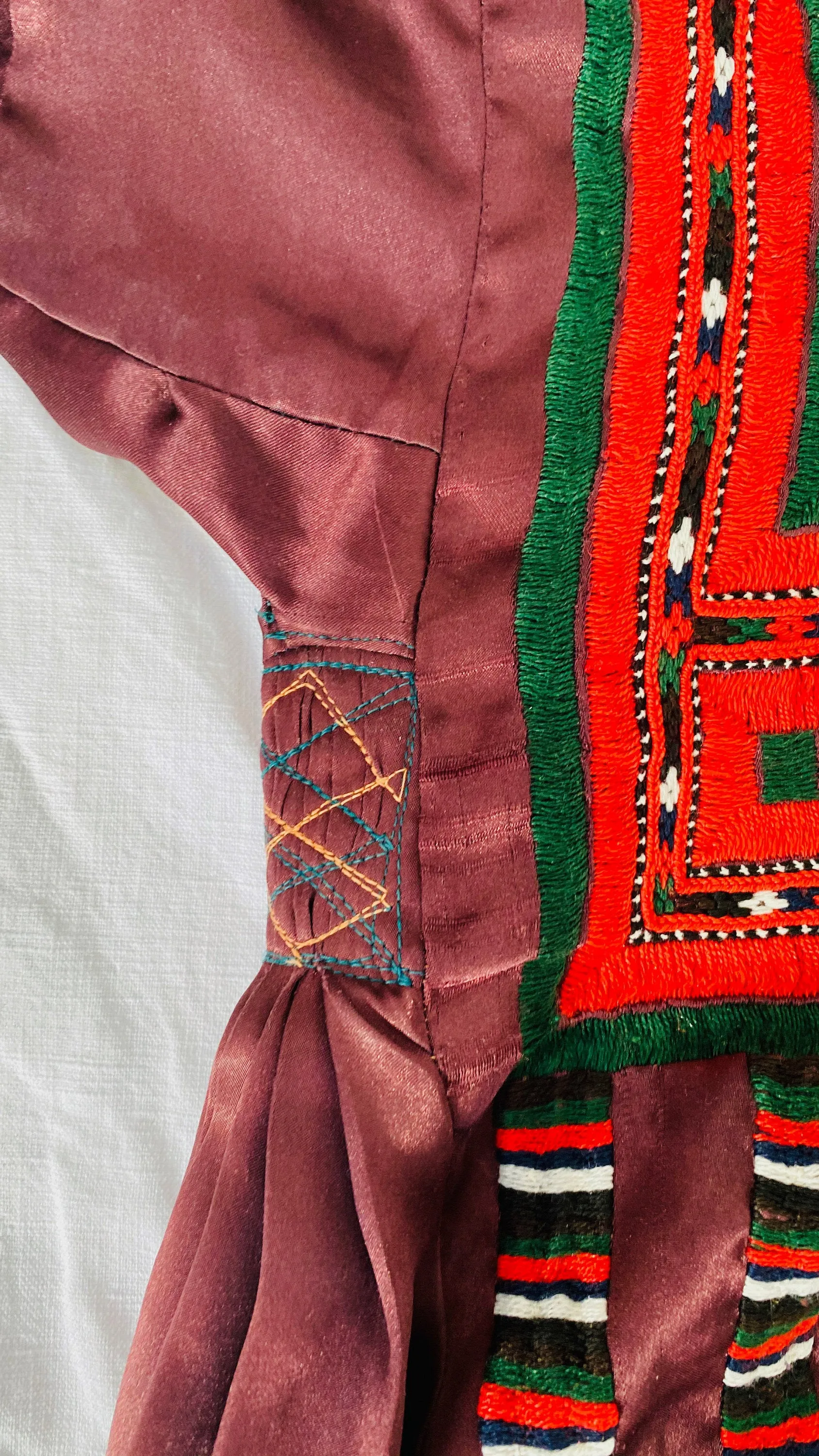 Vintage Balochi Hand-Embroidered Satin Dress. XS-S