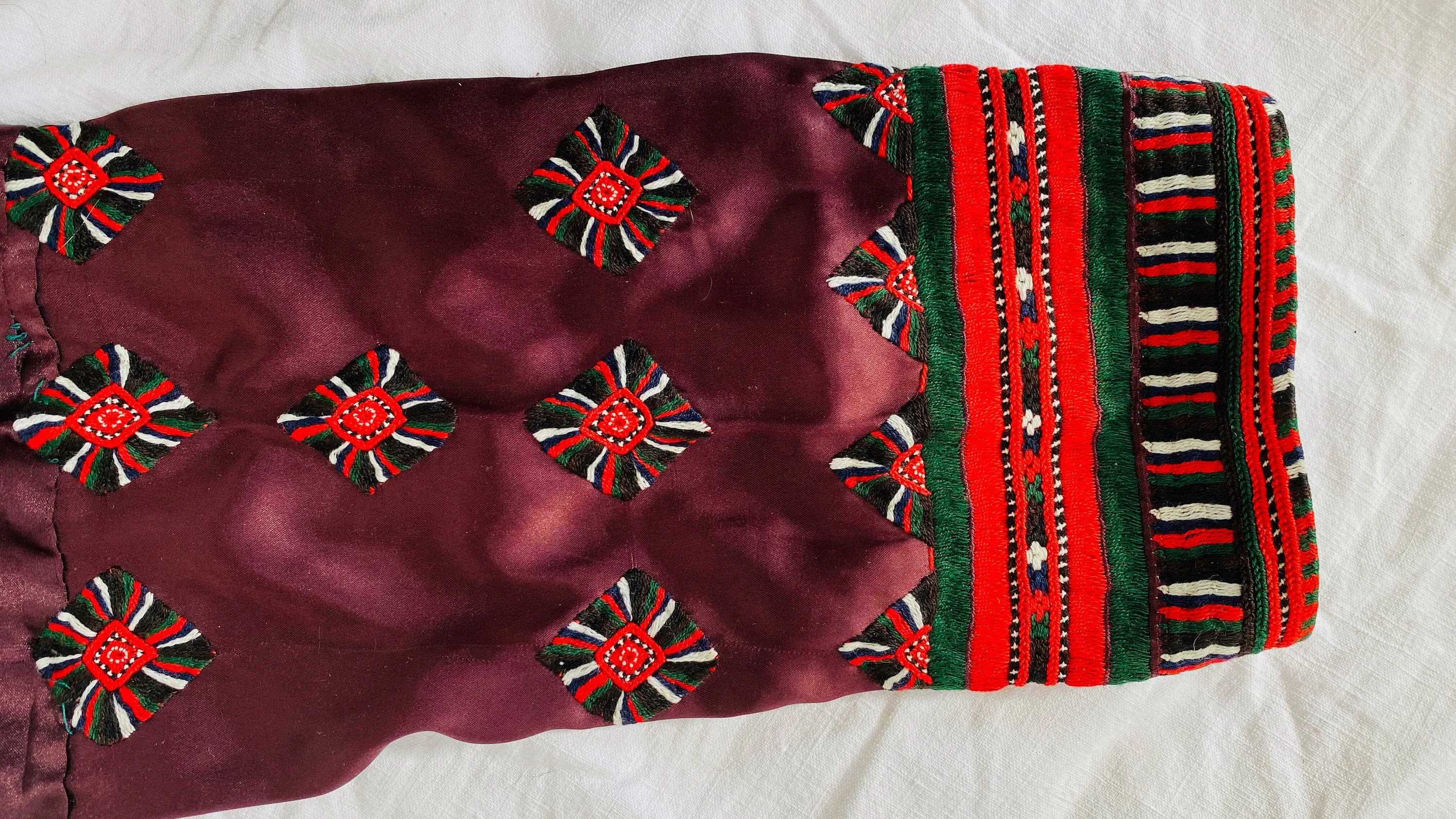 Vintage Balochi Hand-Embroidered Satin Dress. XS-S