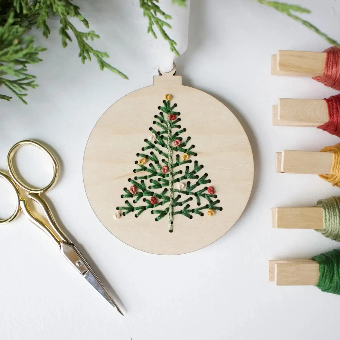 Wooden Holiday Embroidery Ornament Kits